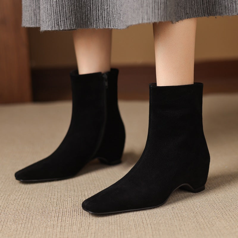 Womens Stylish Ankle Boots With Built-in Height Lift Side Zipper And Cozy Fleece Lining