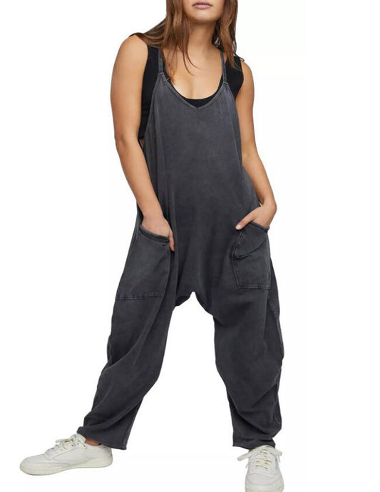 Zipper Pocket Suspender Jumpsuit