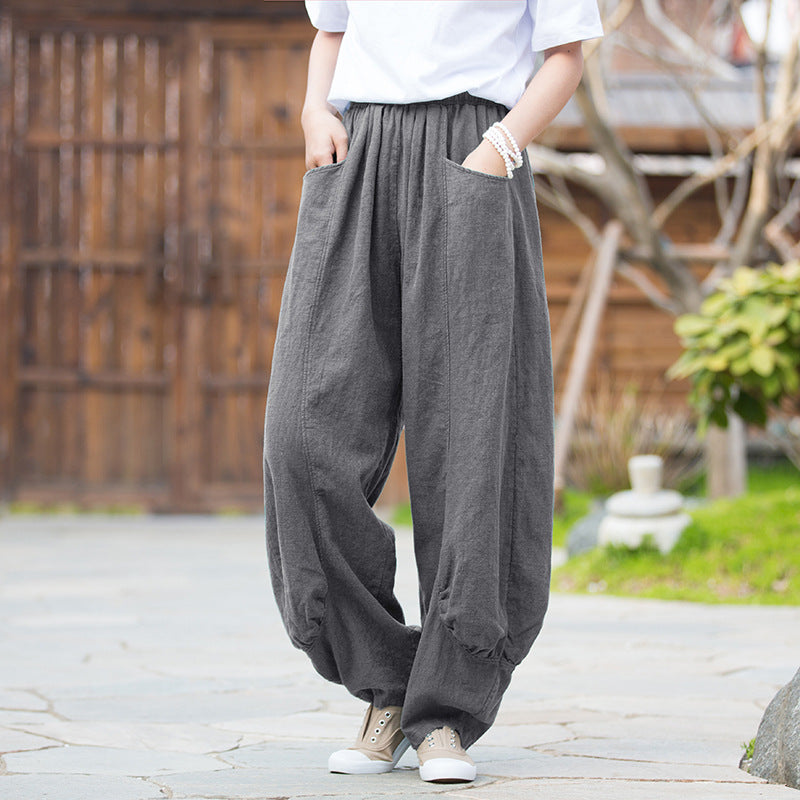 Ramie Stone Washed Soft All-matching Trousers Women