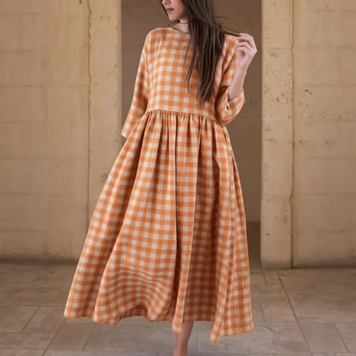 Women's Fashionable Retro Plaid Elegant Graceful Dress