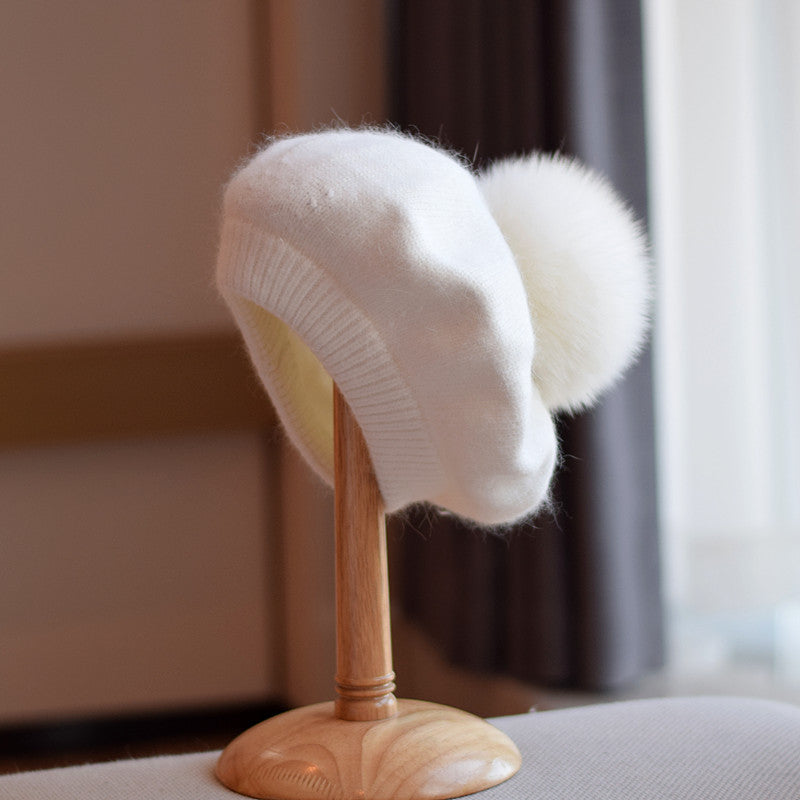 Women's Thin Autumn And Winter Knitting Warm Fur Ball Hat