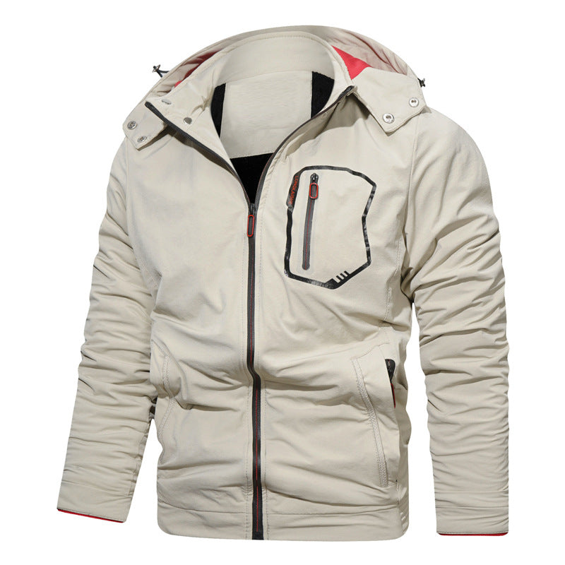 Hooded Men's Casual Coat Slim Solid Zipper Jacket