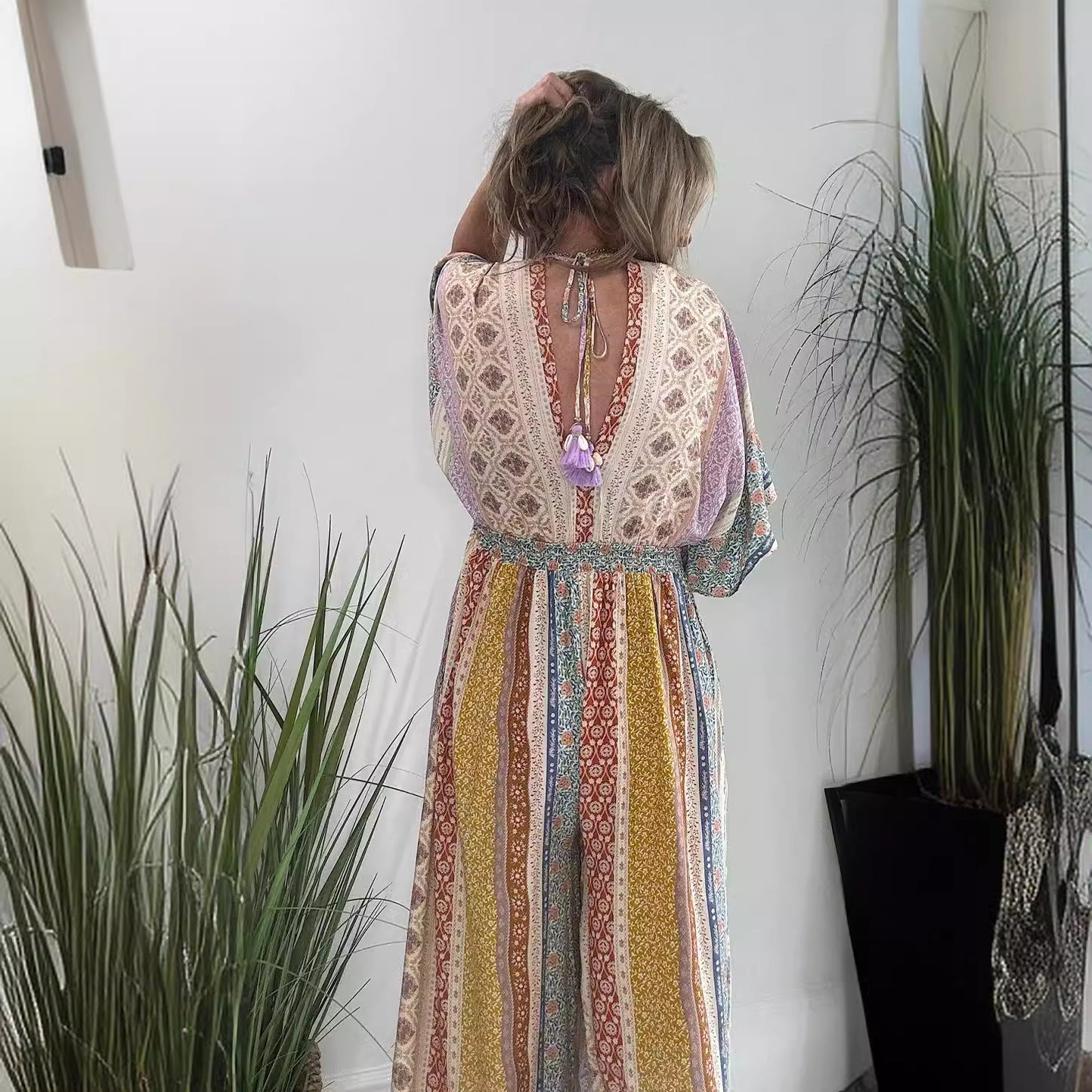 Summer Fashion Printed Wide Leg Leisure Jumpsuit For Women