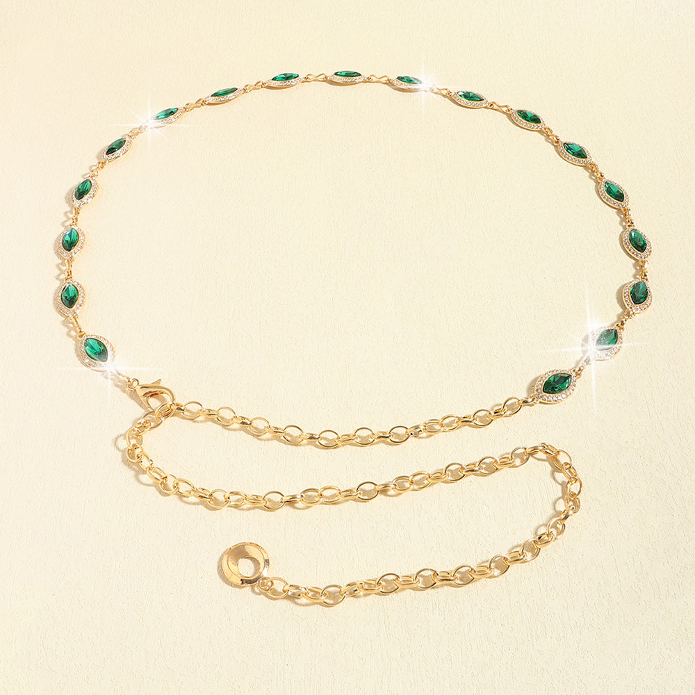 Women's Waist Chain High Touch Crystal Emerald Set Fine Metal Chain Everything Dress Elegant Jewelry Accessories