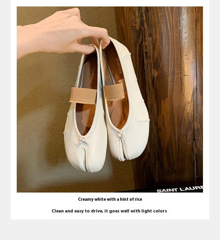 New Fashionable Shallow Mouth Soft Bottom Sheepskin Flat Split Toe Pumps