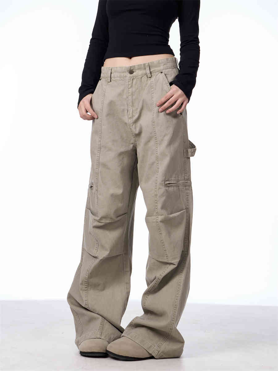 Spring Beauty Retro Maillard Washed Cargo Pants