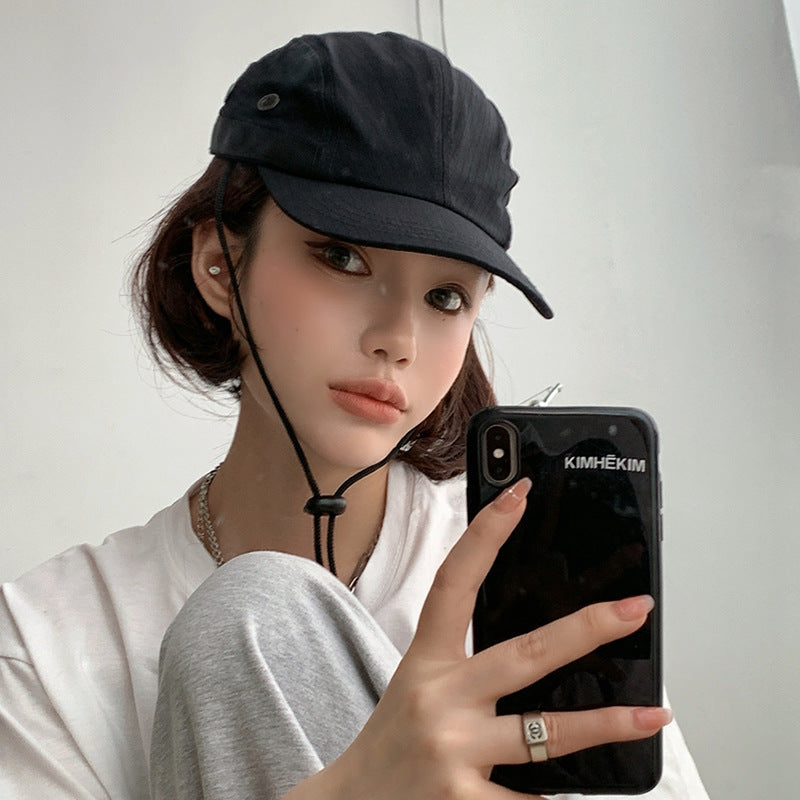 Women's Sunscreen Shade Black Drawstring Baseball Hat
