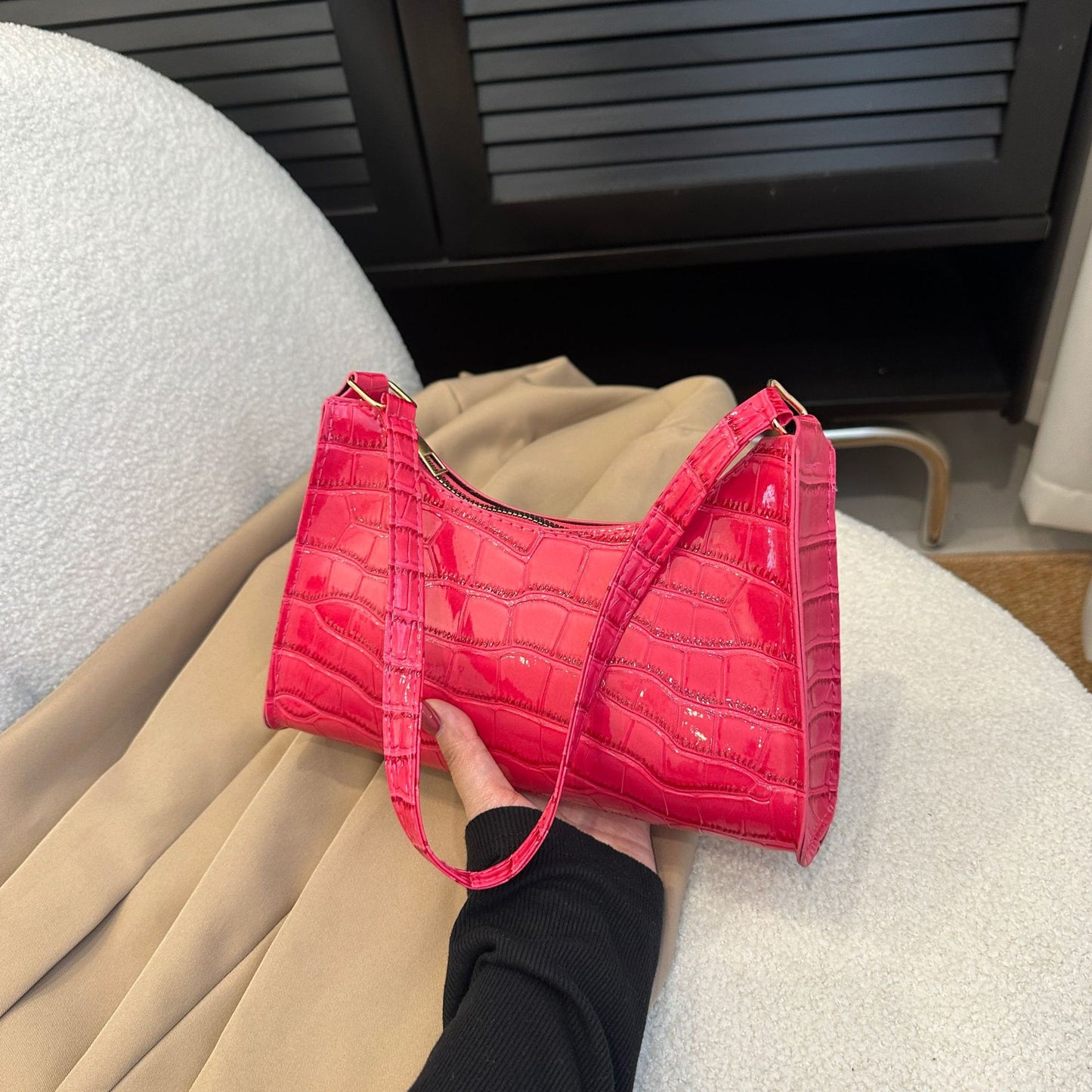 Embossed Underarm Stone Pattern Candy Color Shoulder Bag