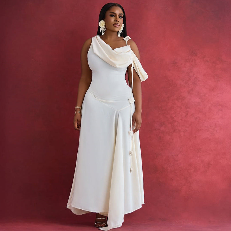 Elegant, designer-stil off-shoulder midi-kropsnær kjole