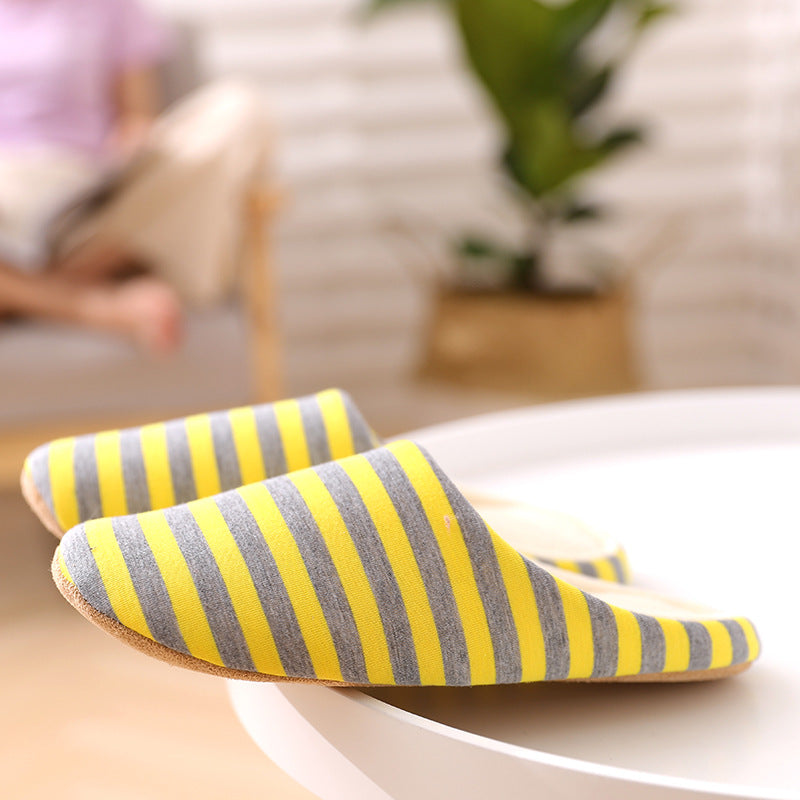 Japanese Striped Cotton Slippers Indoor Home Soft Sole
