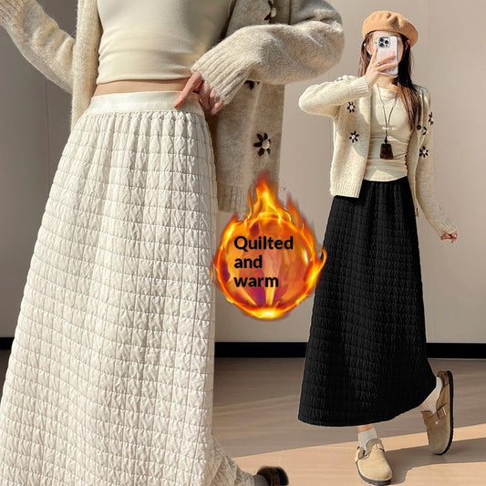 New FallWinter Plaid-Trimmed Denim Straight Skirt
