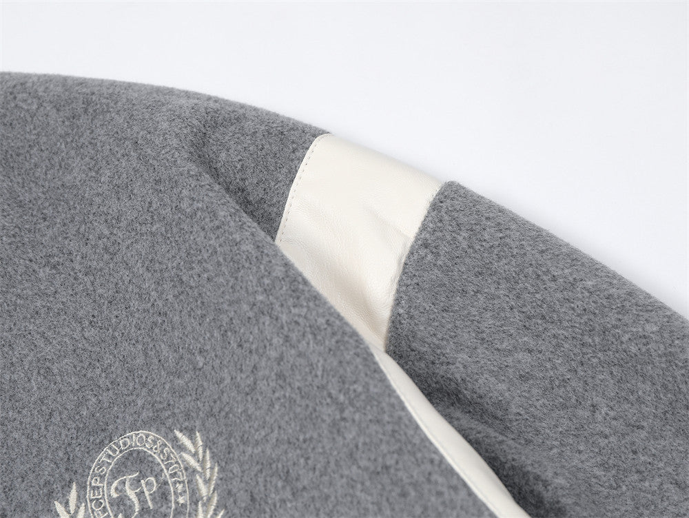 Spring And Autumn Color Stitching Stand-collar Badge Embroidered Casual Coat