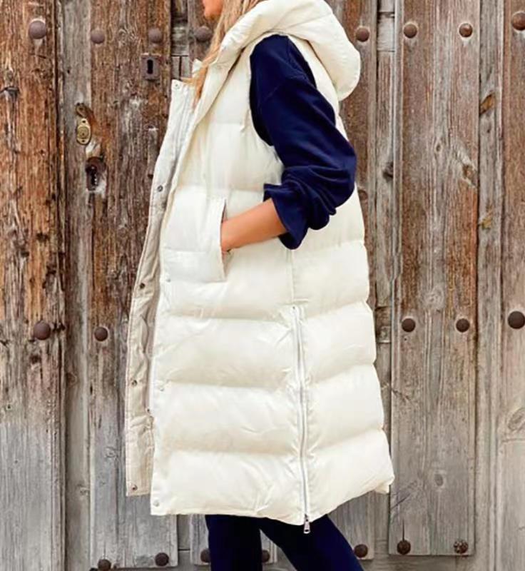 Pure Color Hooded Long Cotton Vest Casual
