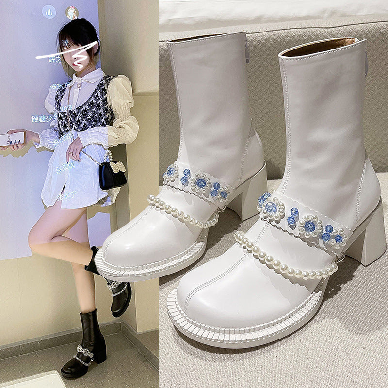 New Style Short Women Crystal Flower Beaded Fashion Boots For Children
