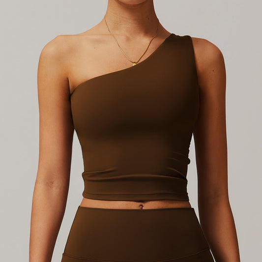 Oblique One-shoulder Waist-tight Yoga Vest Quick-drying Exercise