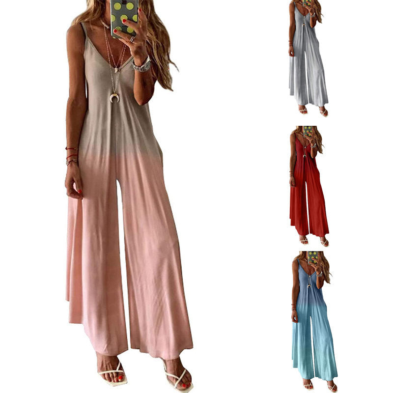 V-neck A Version Long Skirt Loose Plus Size Suspender Jumpsuit