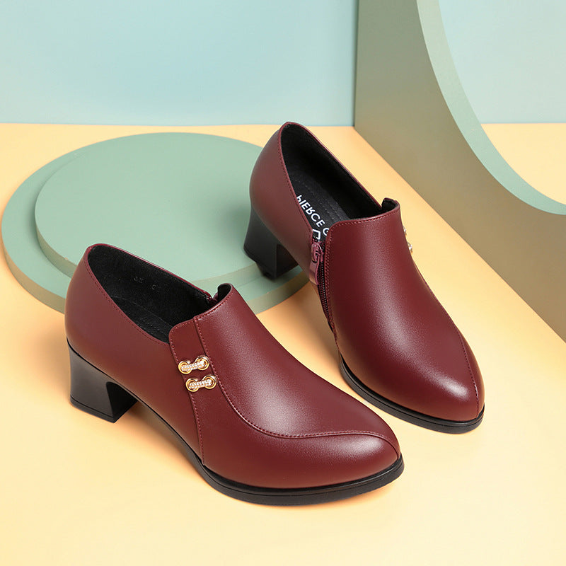 Leather Soft Sole SChunky Heel Comfortable Leather Shoes
