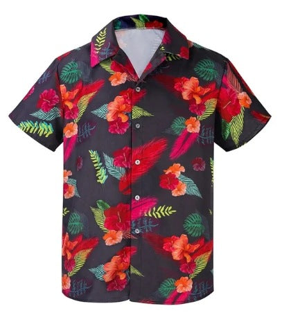 Fiber Men's Short-sleeved Shirt Stretch Printed Shirt