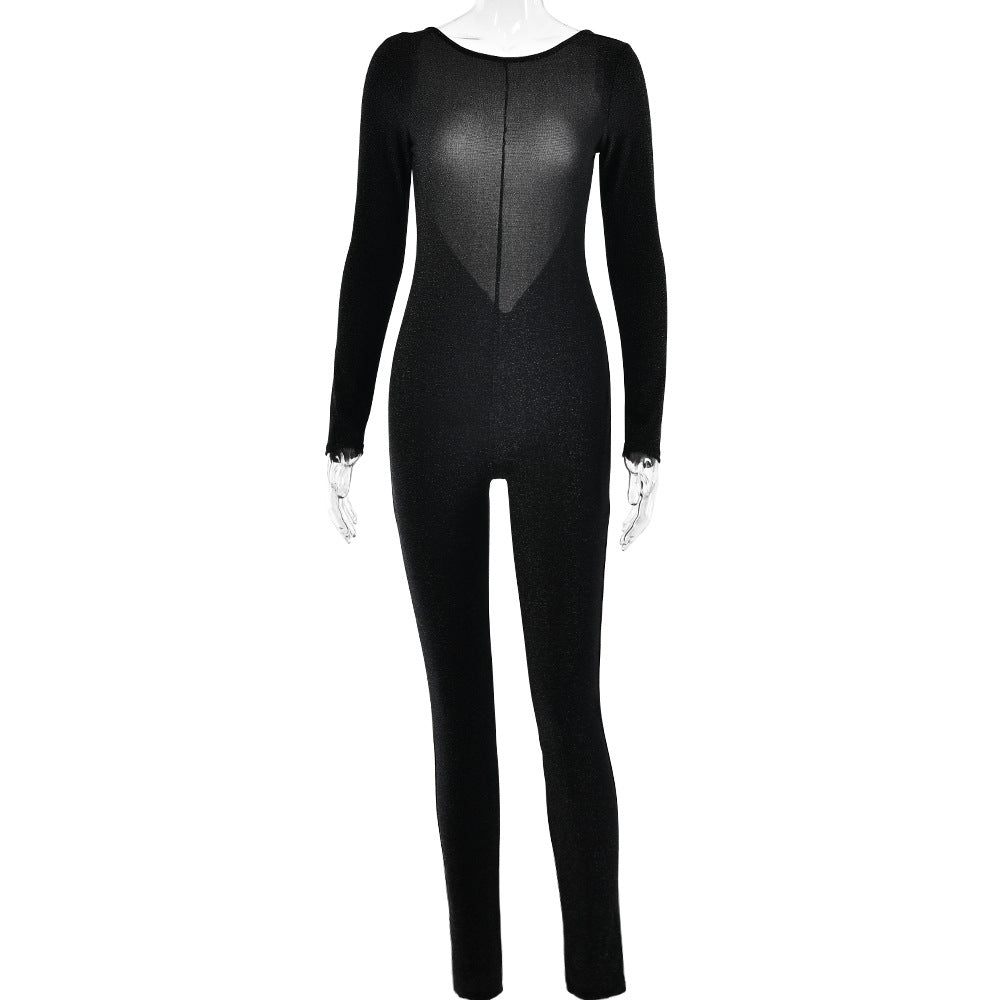 Autumn New Long Sleeve Tight Leggings Fashion Sexy Nightclub Queen Backless Jumpsuit
