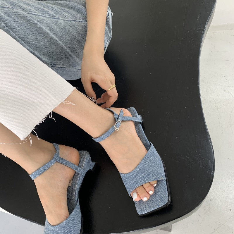 Summer  One Word Buckle High-heeled  Women's Sandals