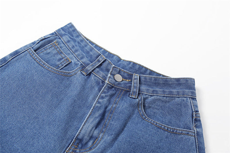 Fashion High-rise Straight-leg Butterfly Print Casual Jeans