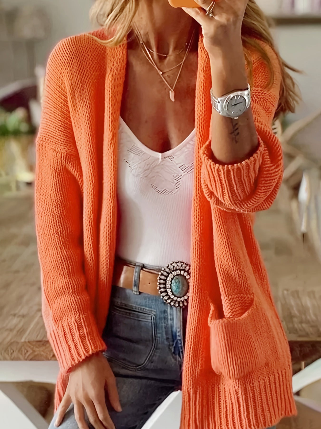 Sweater Women's Knitted Long-sleeved Coat Mid-length