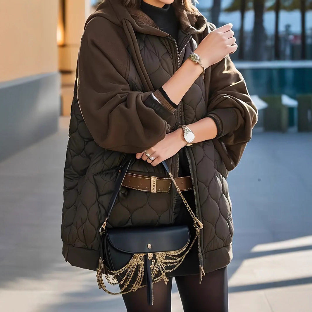 Plus Size Hooded Stitching Down Cotton-padded Jacket Thick Coat