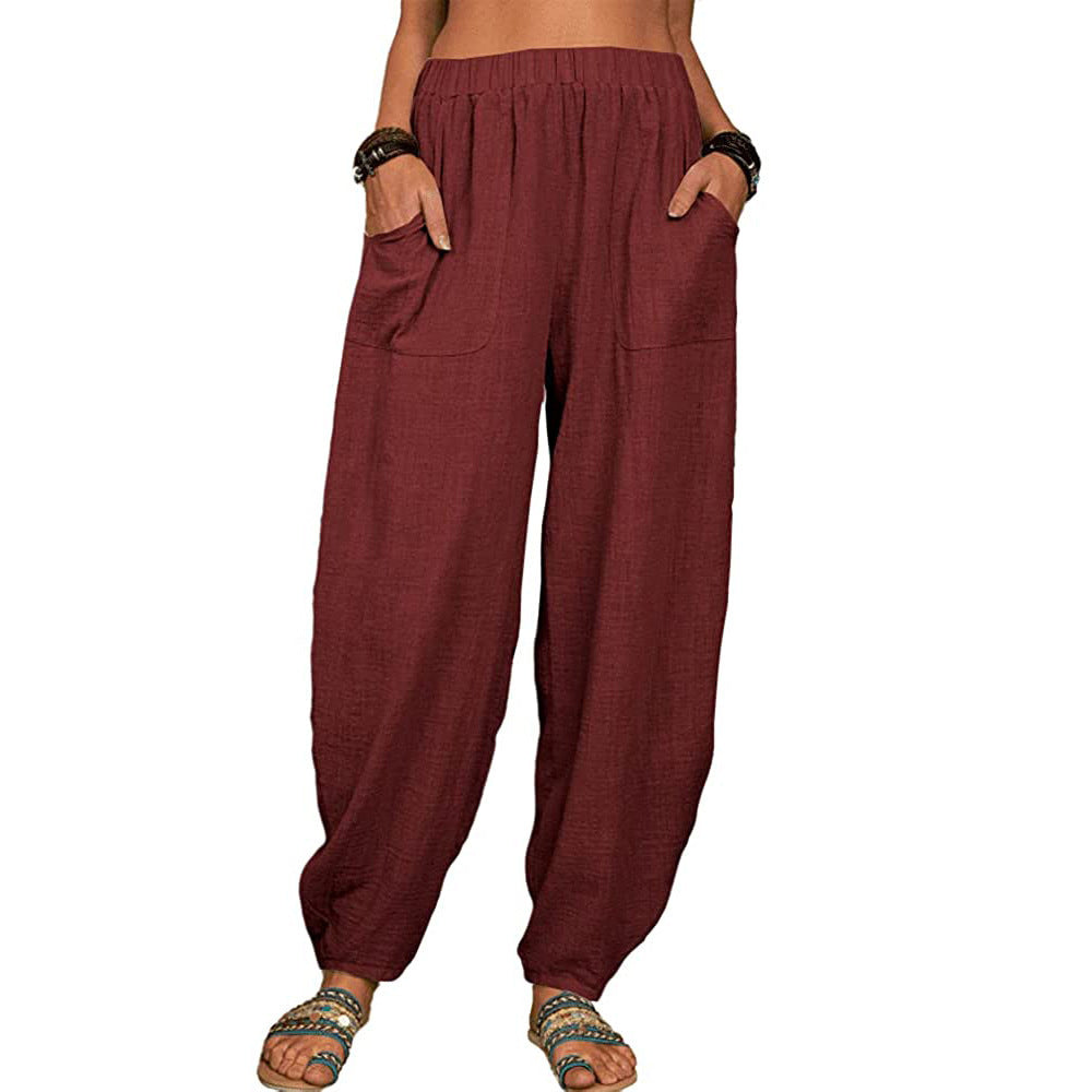 Harem Pants Summer Fashion Solid Color Pockets Trousers Womens Clothing