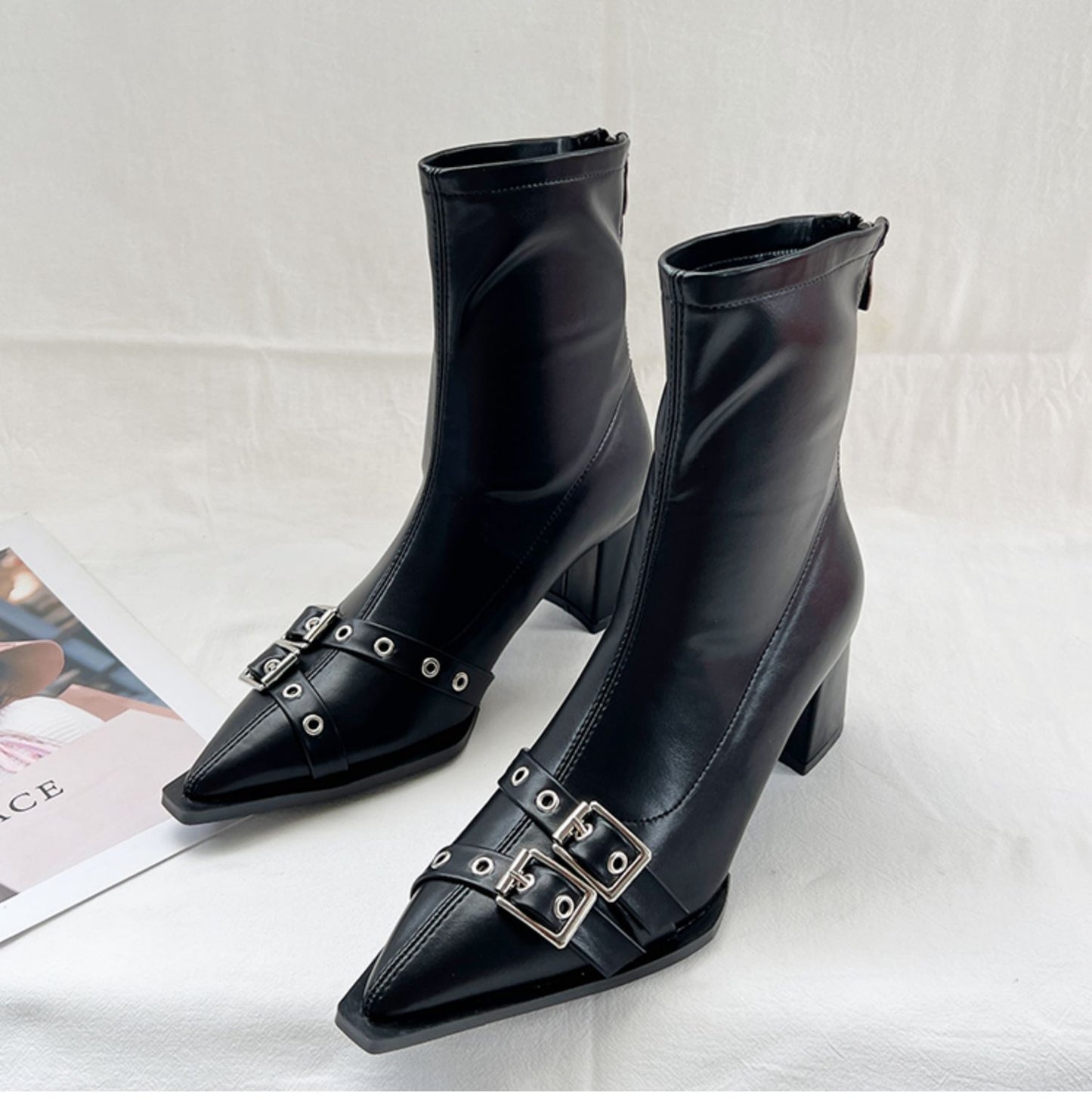 Retro Belt Buckle Stretch Thin Boots British Style Martin Boots
