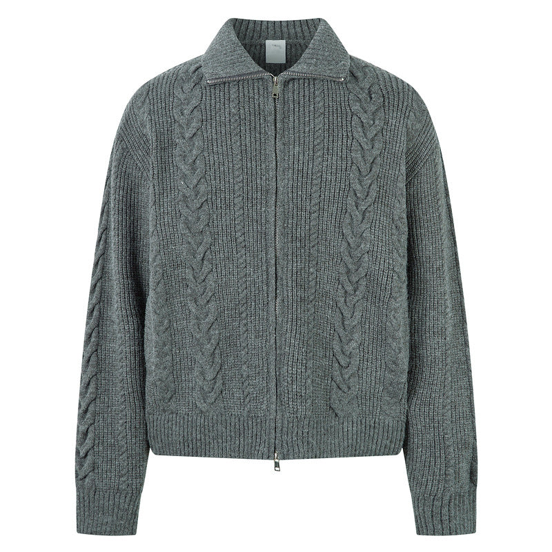 Mens Chunky-Knit Cable-Pattern Cardigan With Zipper