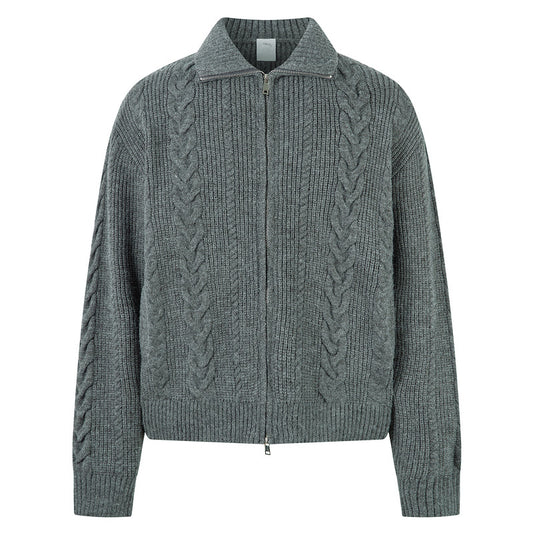 Mens Chunky-Knit Cable-Pattern Cardigan With Zipper