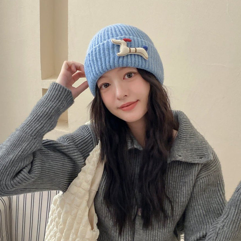 Cute Knitted Hat Fashionable All-match Face-looking Small Windproof Warm Ear Protection Beanie Hat