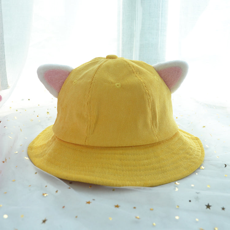 Ears Cute Sweet Soft Girl Corduroy Basin Hat