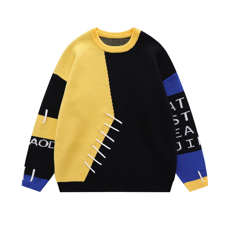 Men's And Women's Retro Colorblock Crew Neck Sweater