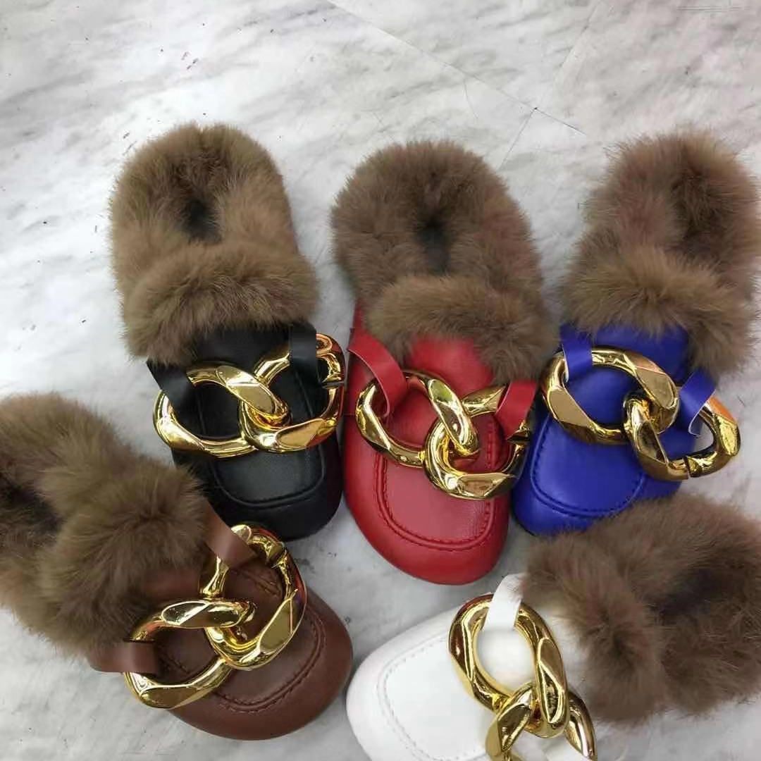 Large Chain Wool Slippers Women's Thick-soled Round Head Baotou Slippers