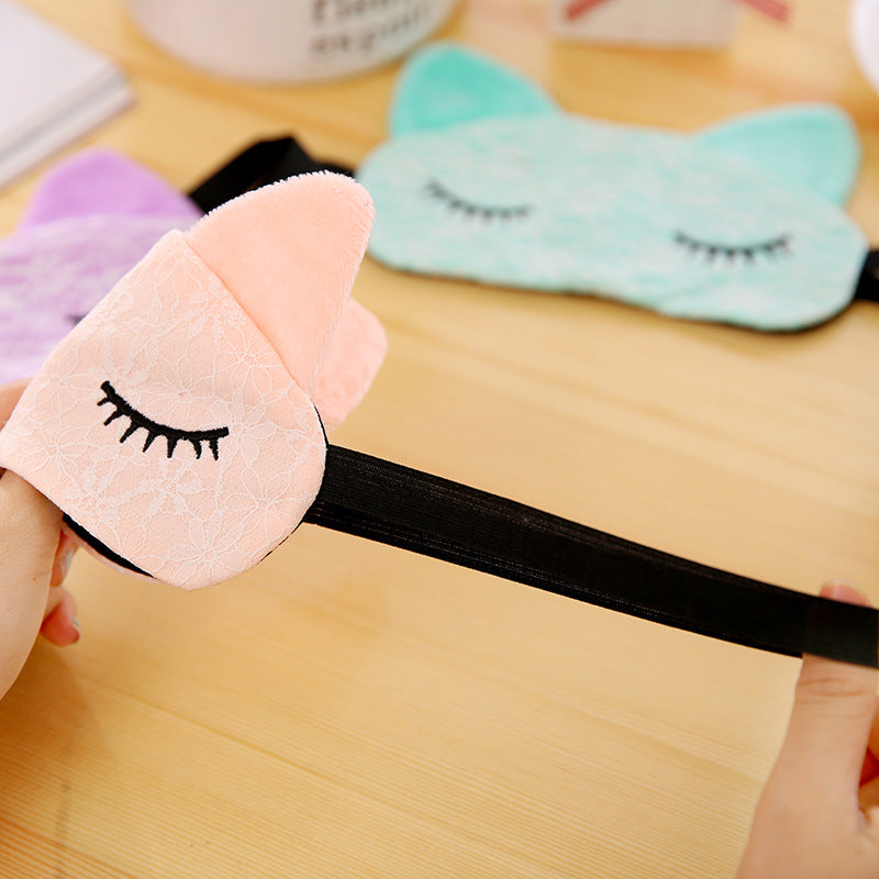 Cartoon Lace Eyeshade Sleeping Mask Cover Microfiber Eye Eyepatch Blindfolds To Shield The Light Cute Cat Eye Mask Cover