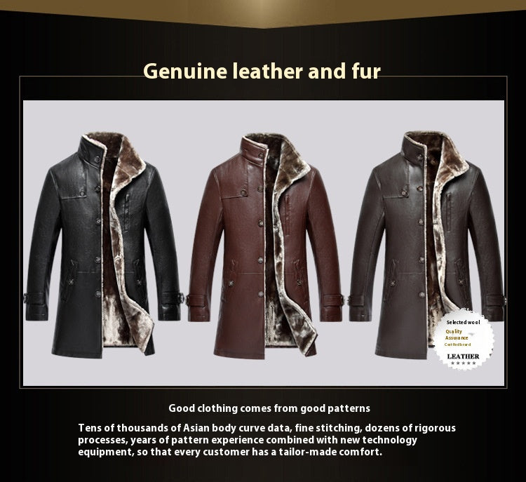 Men's Mid-length Stand Collar Sheepskin Thickened Fur Overcoat Coat