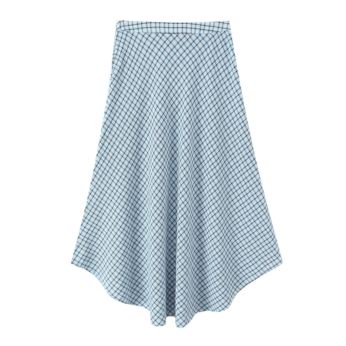 European And American Women's Fashion Plaid Asymmetrical Midi Skirt