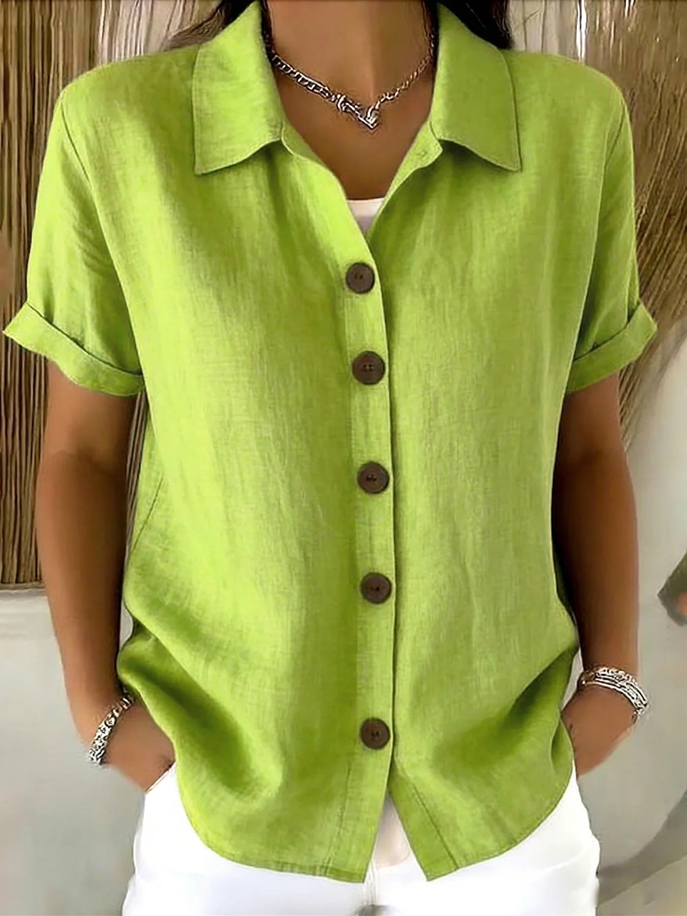 Women's Lapel-button Long-sleeve Shirt