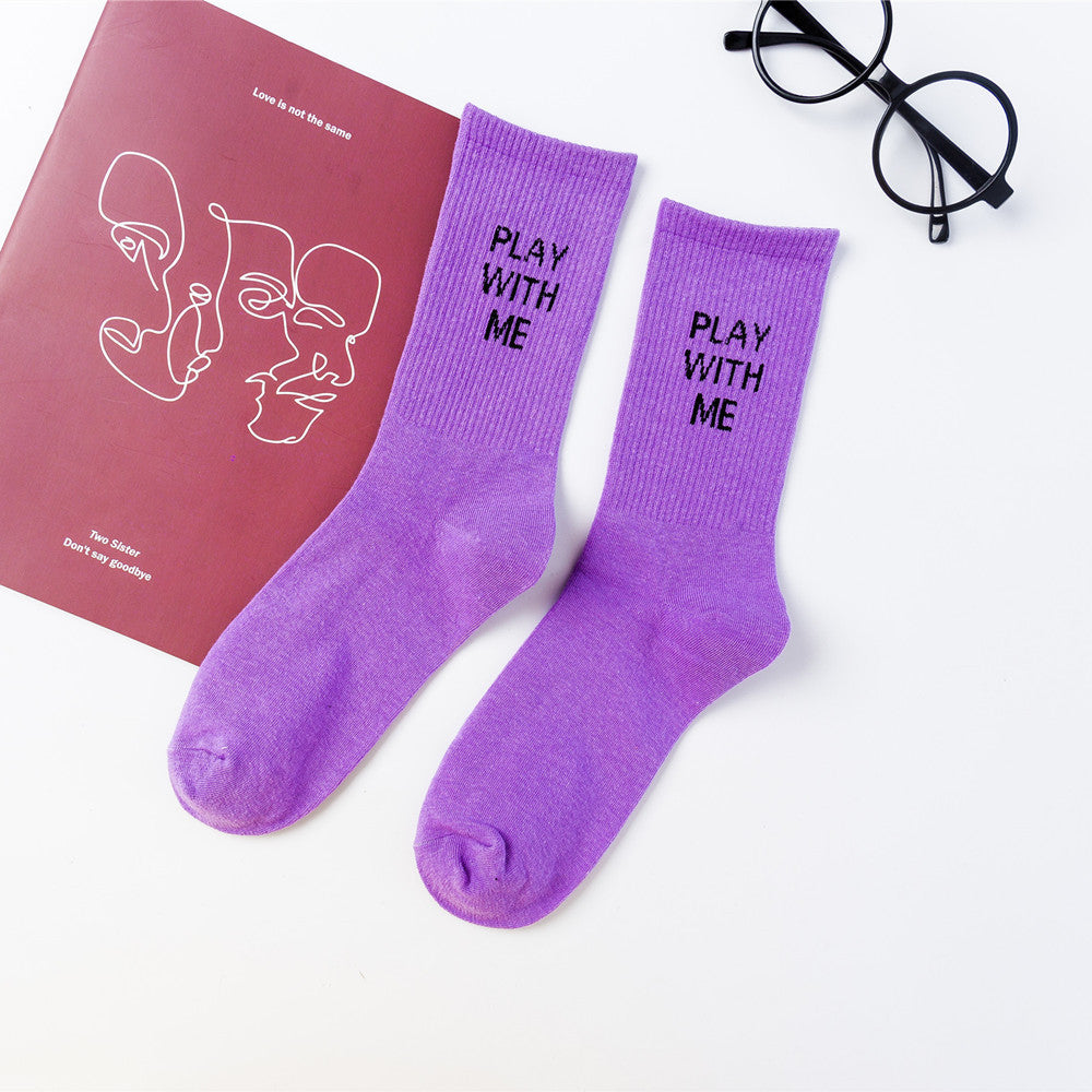 Macaron-colored Trendy Fashion Letter Mid-calf Socks