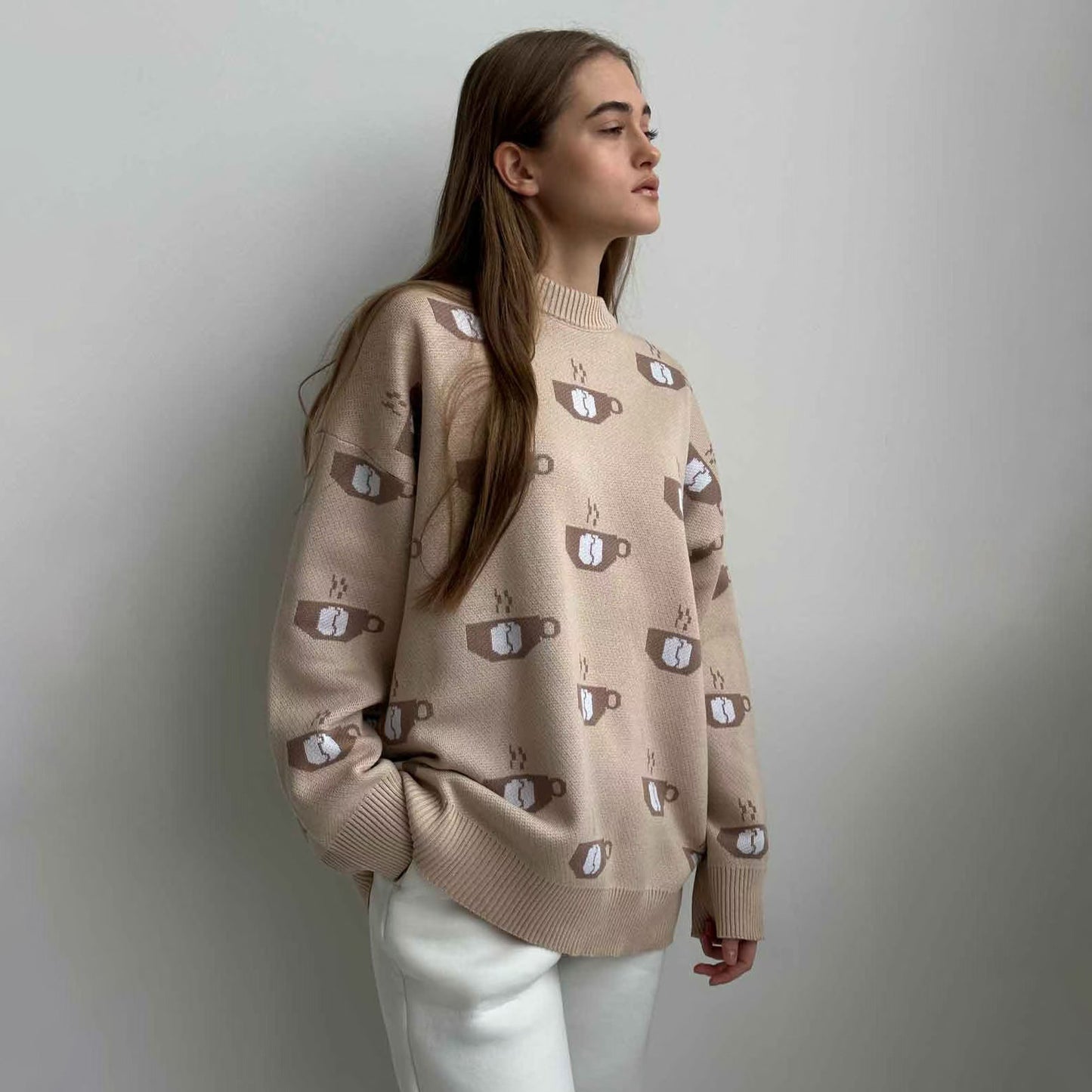 Women's Coffee Loose Long-sleeved Knitted Sweater
