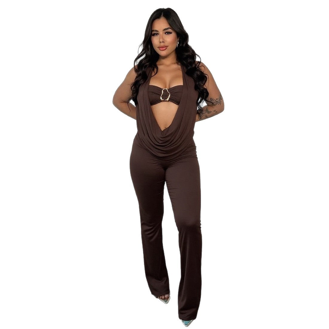 New Autumn Off-the-Shoulder Halter Deep V-Neck Backless Jumpsuit