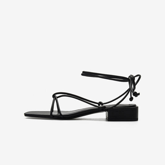 Strappy square toe low heel sandals