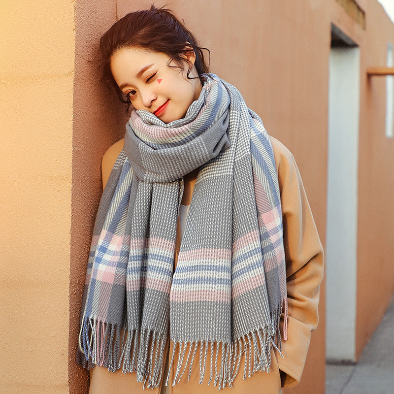 Herringbone Pattern Cashmere Thick Warmth Tassel Shawl
