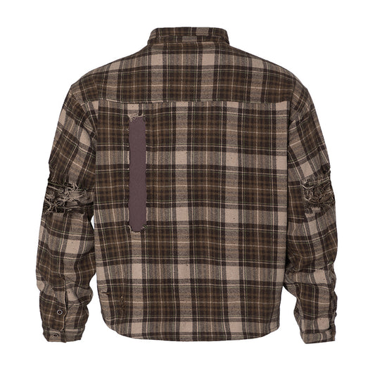 Plaid Long Sleeve Shirt Men Punk Trendy Hole & Patch