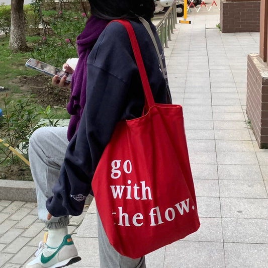 Japanese Style Red Textured Canvas Shoulder Bag
