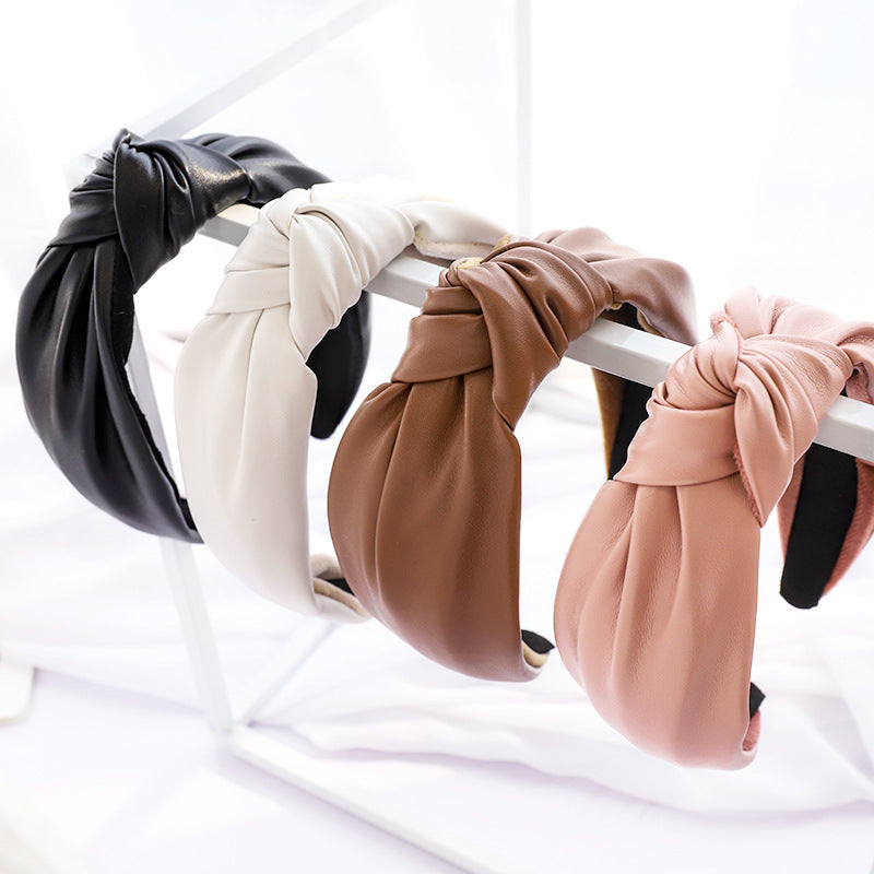Fashion Solid Color Leather Hairpin Women's Hair Accessories PU Leather Headband