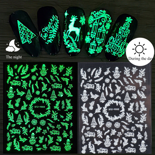 Nail Art Luminous Sticker Christmas Snowflake Luminous Nail 3D Adhesive Sticker