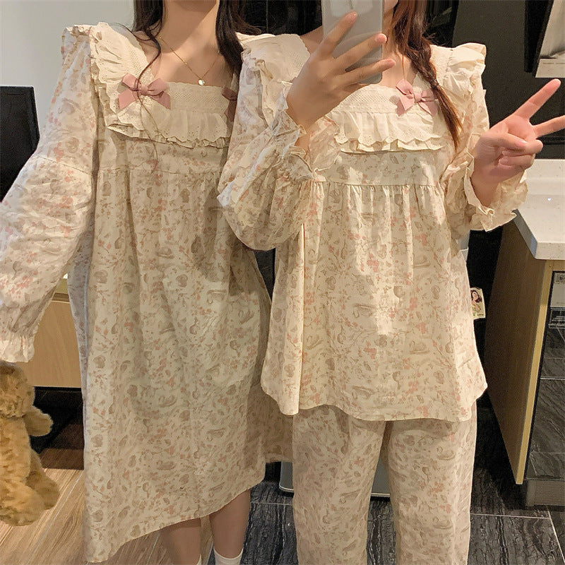 Sleep Dress Extra-thick, Sweet Designperfect For Wearing Outside As Cozy Long-sleeve Loungewear