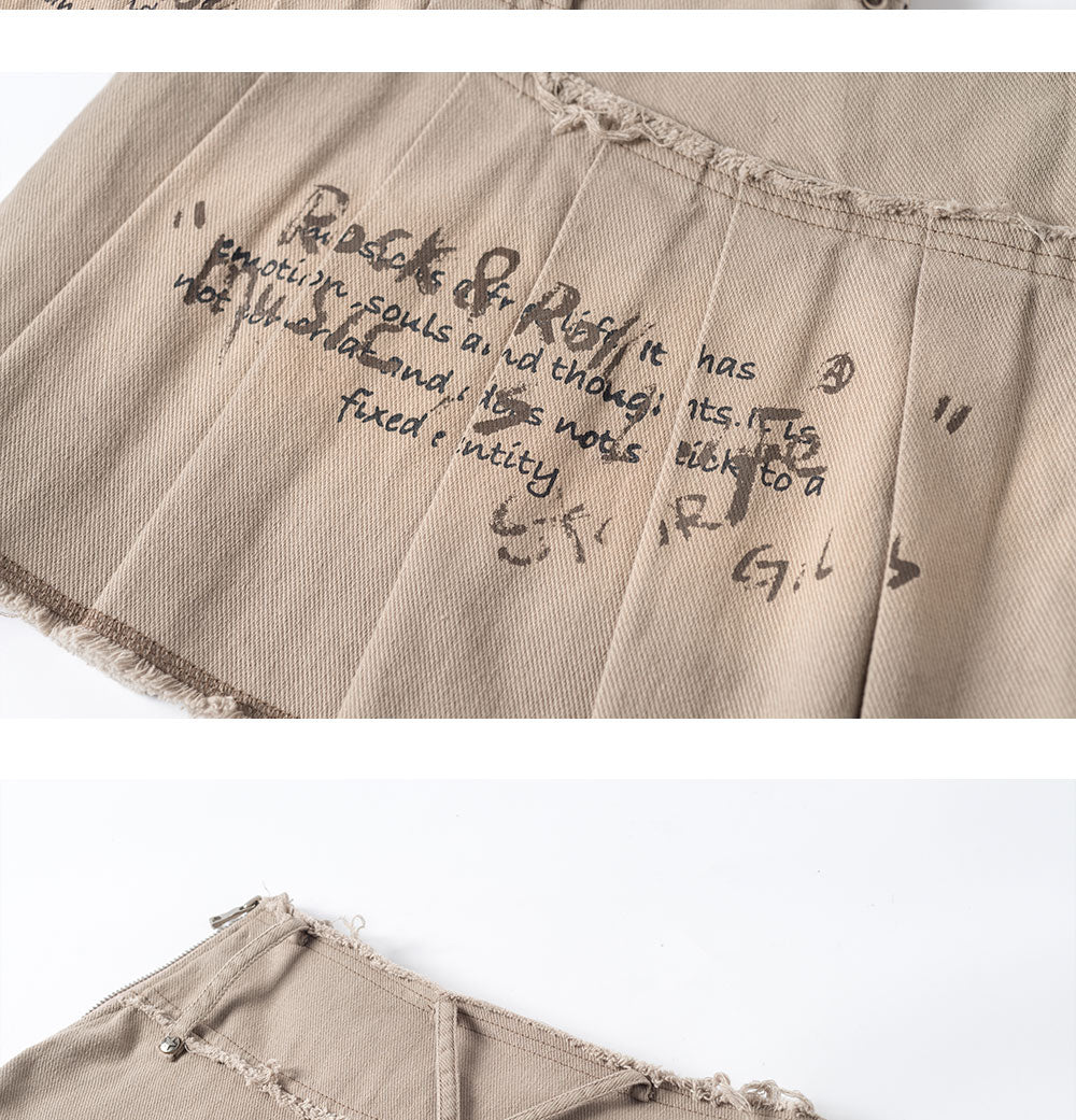 Graffiti Printing Heavy Industry Old Washed Denim Skirt